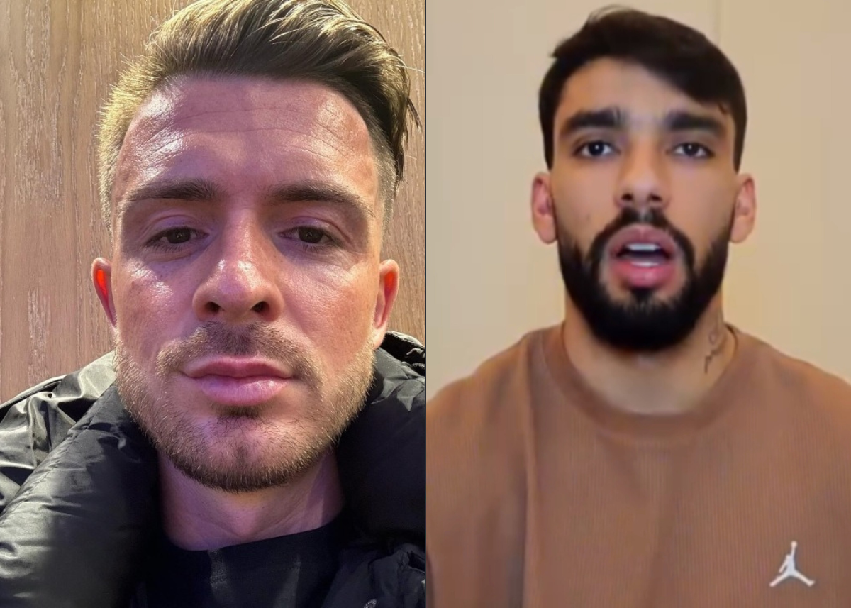 Everton's Jack Grealish and Lucas Paquetá of West Ham